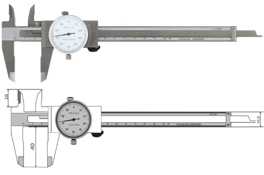 Messschieber mit Rundskala (Uhrmessschieber)  150 mm / 0,01mm / DIN-862 