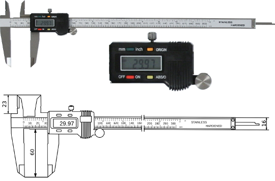 METEHA Digital Messschieber 300 mm DIN 862- ABS/Origin