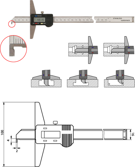Digitaler Tiefenmesschieber mit Haken 300 mm