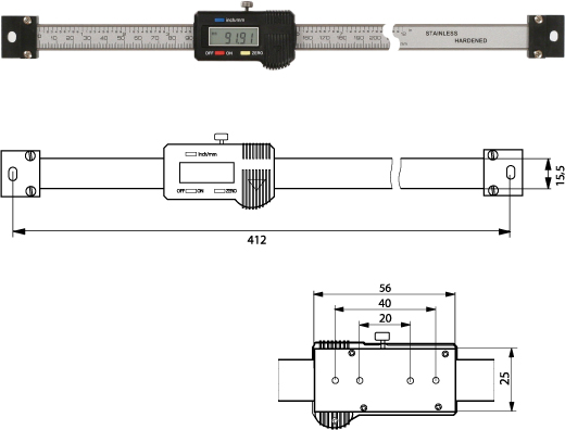 Digitaler Anbaumessschieber (horizontal)   300 mm 