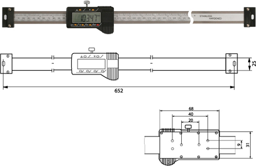 Digitaler Anbaumessschieber (horizontal)   500 mm 