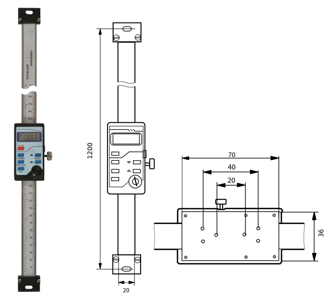 Digitaler Anbaumessschieber (vertikal)   1000 mm 