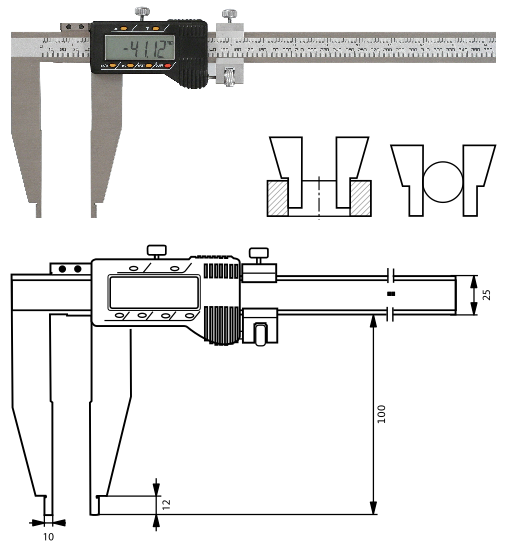 METEHA Digitaler Werkstattmessschieber   500 mm, Form E 