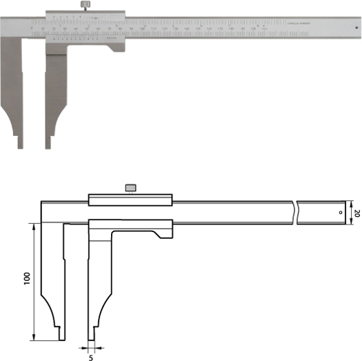 Monoblock-Messschieber 200 mm/ 100mm Messschenkel, Noniuswert 0,05