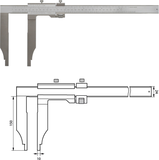 Monoblock-Messschieber 300 mm / 150mm Messschenkel mit Feinverstellung,  Noniuswert 0,05