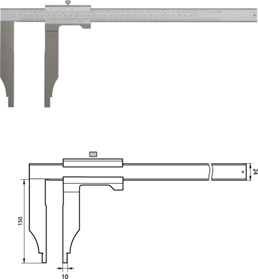 Monoblock-Messschieber 300 mm  /  / 150mm Messschenkel, Noniuswert 0,05