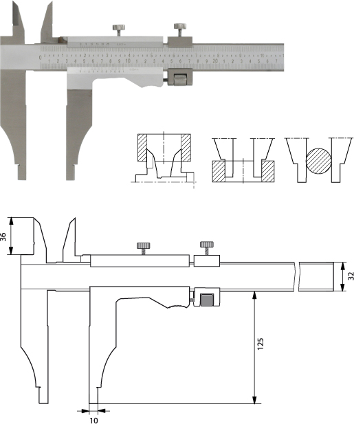 Monoblock Messschieber 1000 mm, Form D