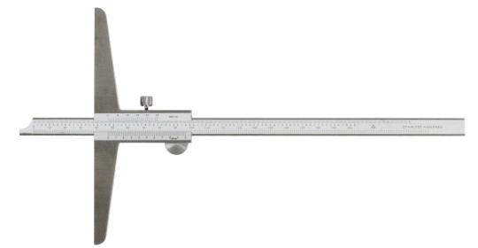hochwertiger Monoblock-Tiefenmessschieber 200 mm, Bauform nach DIN 862 C, Noniuswert 0,02 mm, Brücke 150 mm
