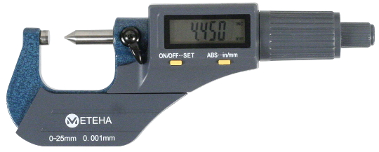 Digitale Bügelmessschraube mit spitzer Spindel und flachem Amboss  0-25 mm, Lithium