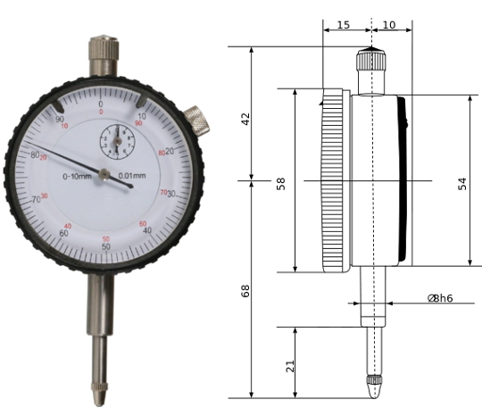 Messuhr 10 mm, Bauform DIN 878 A  