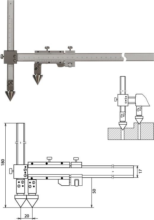 Nonius Messschieber für die Abstandsmessung, Mittelpunkt-Mittelpunkt 300 mm 