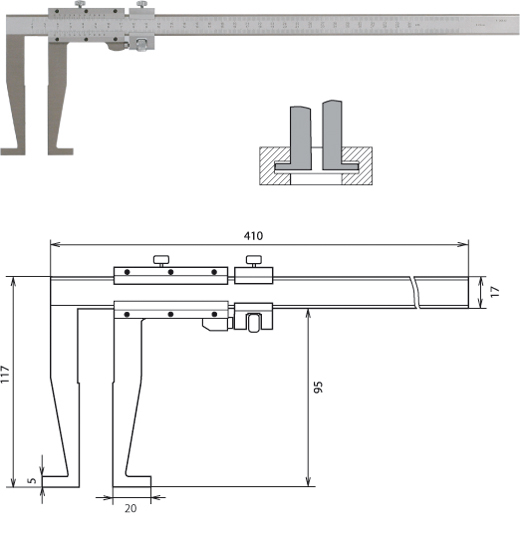 METEHA Nonius Innennuten-Messschieber  40-340 mm / 95 mm