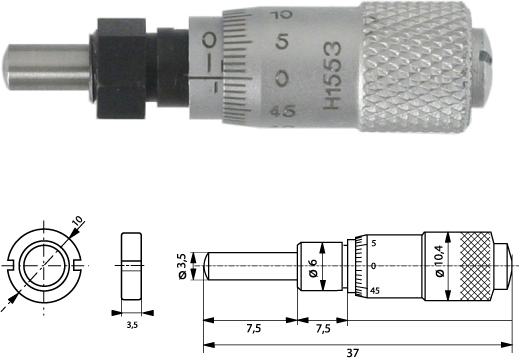  Einbaumessschraube  0-6,5 mm mit Spannmutter, ballig