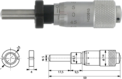 Einbaumessschraube 0-13 mm mit Spannmutter, ballig 