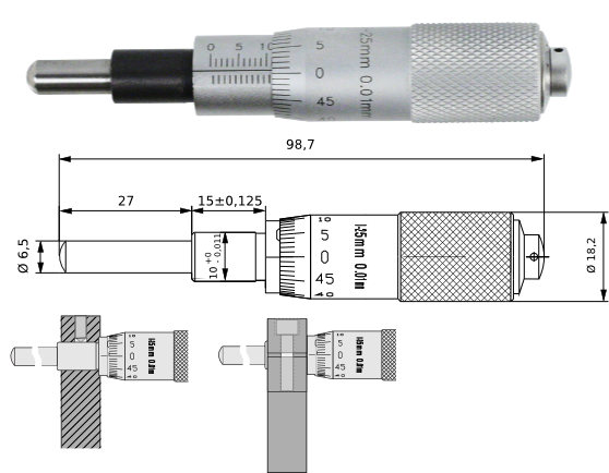 Einbaumessschraube 0-25 mm ballig 