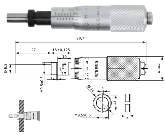 Einbaumessschraube 0-25 mm mit Spannmutter, plan 