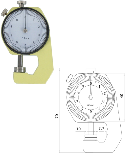 Selbstöffnendes Dickenmessgerät 10 mm mit Messflächen der Form C
			