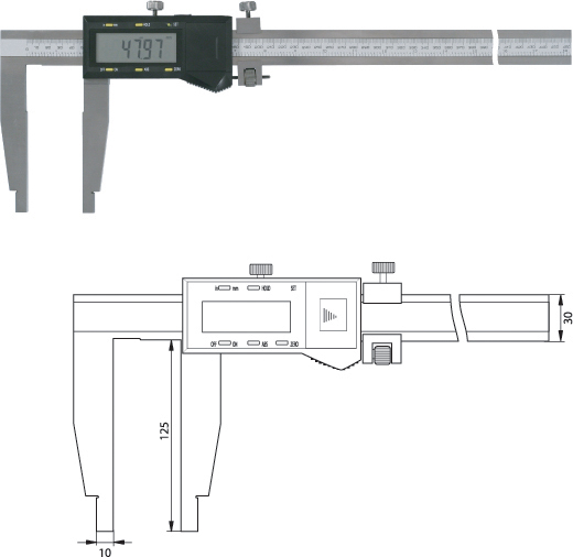 Digitaler Werkstatt-Messschieber 1000 mm, Form E, spritzwassergeschützt nach IP54 