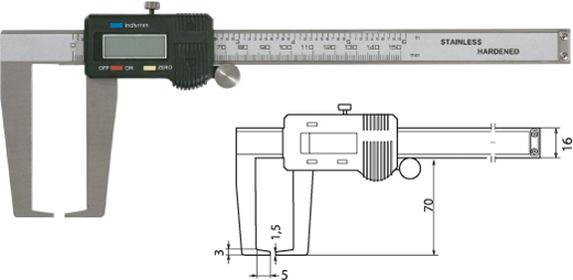 Digitaler Aussennuten-Messschieber 150 mm / 70mm