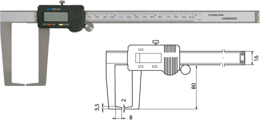 Digitaler Aussennuten-Messschieber 200 mm / 80mm