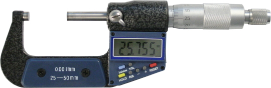 Digitale Bügelmessschraube 25-50 mm mit einer zusätzlichen analogen Ablesemöglichkeit, Toleranz einstellbar