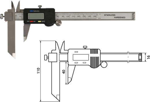 Digitaler Messschieber mit verschiebbarem Messschenkel für die Stufenmessung 150 mm