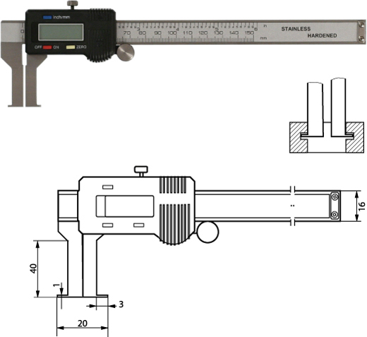 METEHA Digitaler Innennuten-Messschieber 20-170 mm / 40 mm