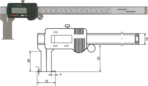 METEHA Digitaler Innennuten-Messschieber 25-225 mm / 50 mm