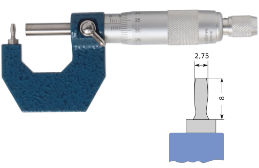    Bügelmessschraube zur Rohrwanddickenmessung mit stiftförmigem Amboss  0-25 mm