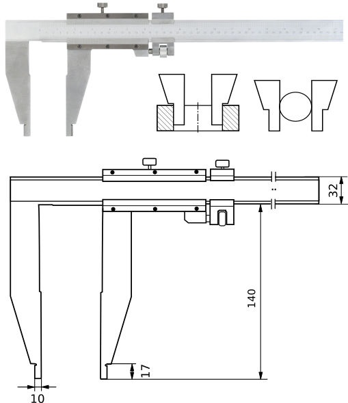 Messschieber Form E 1000 mm, Messschenkellänge 140 mm, Noniuswert 0,05