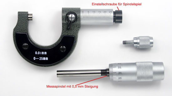 zerlegte Messschraube